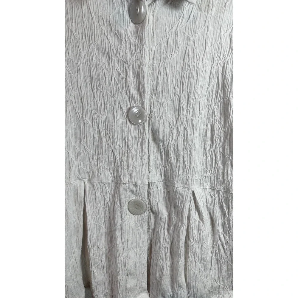 Peck & Peck Soft Luxury Tailored White Textured Crinkle Button Peplum Vintage S - Picture 4 of 8
